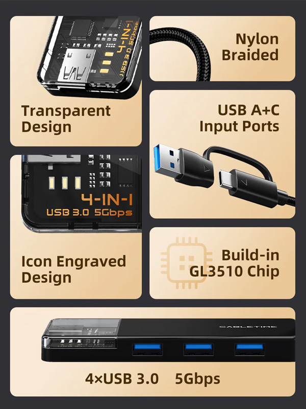 CABLETIME USB hub CT-HUBT3-PB - Image 4