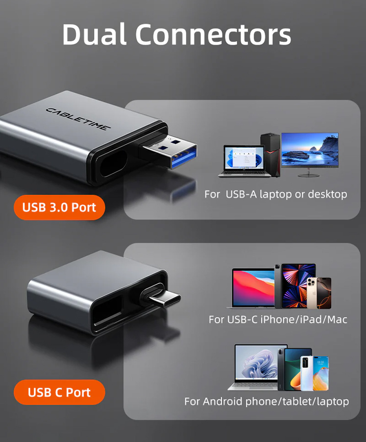 CABLETIME card reader CT-ACCD3-AG για SD & micro SD - Image 2
