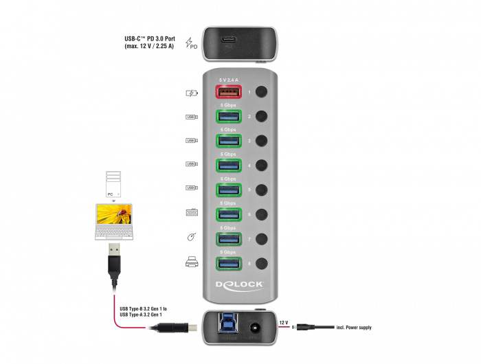 DELOCK USB hub 63264 με διακόπτες - Image 2