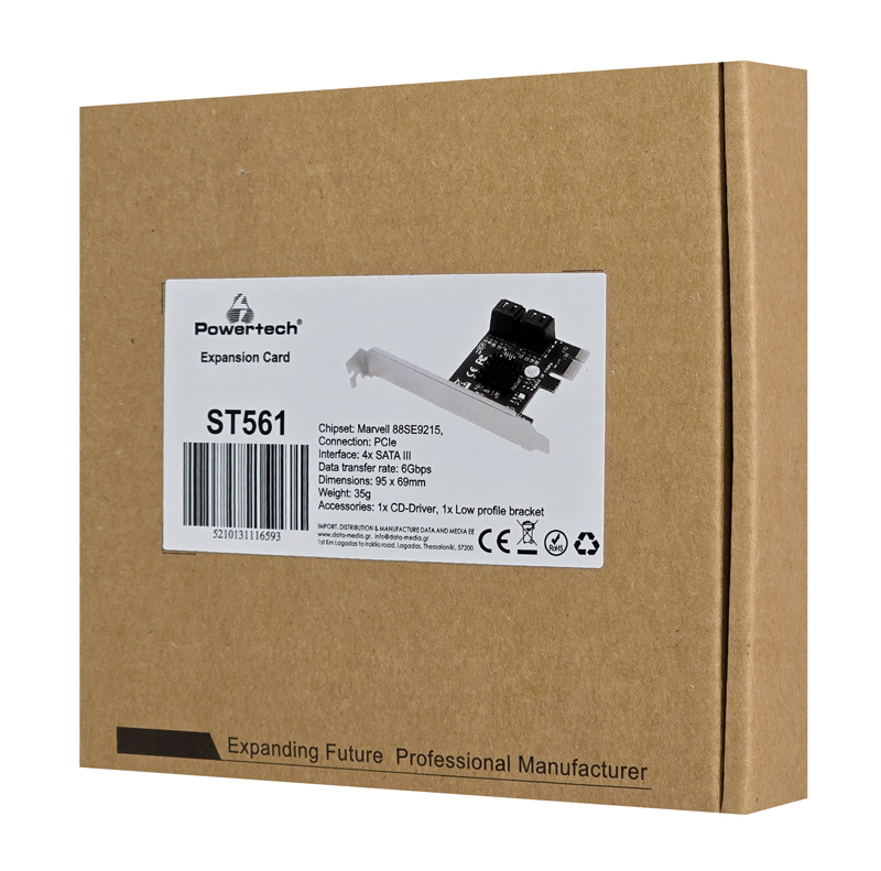 POWERTECH κάρτα επέκτασης PCIe σε 4x SATA III ST561 - Image 2