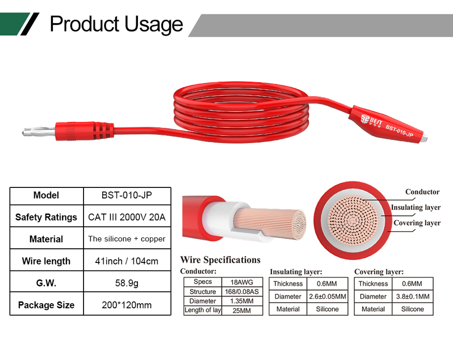 BEST καλώδια πολύμετρου με alligator clips BST-010-JP - Image 2