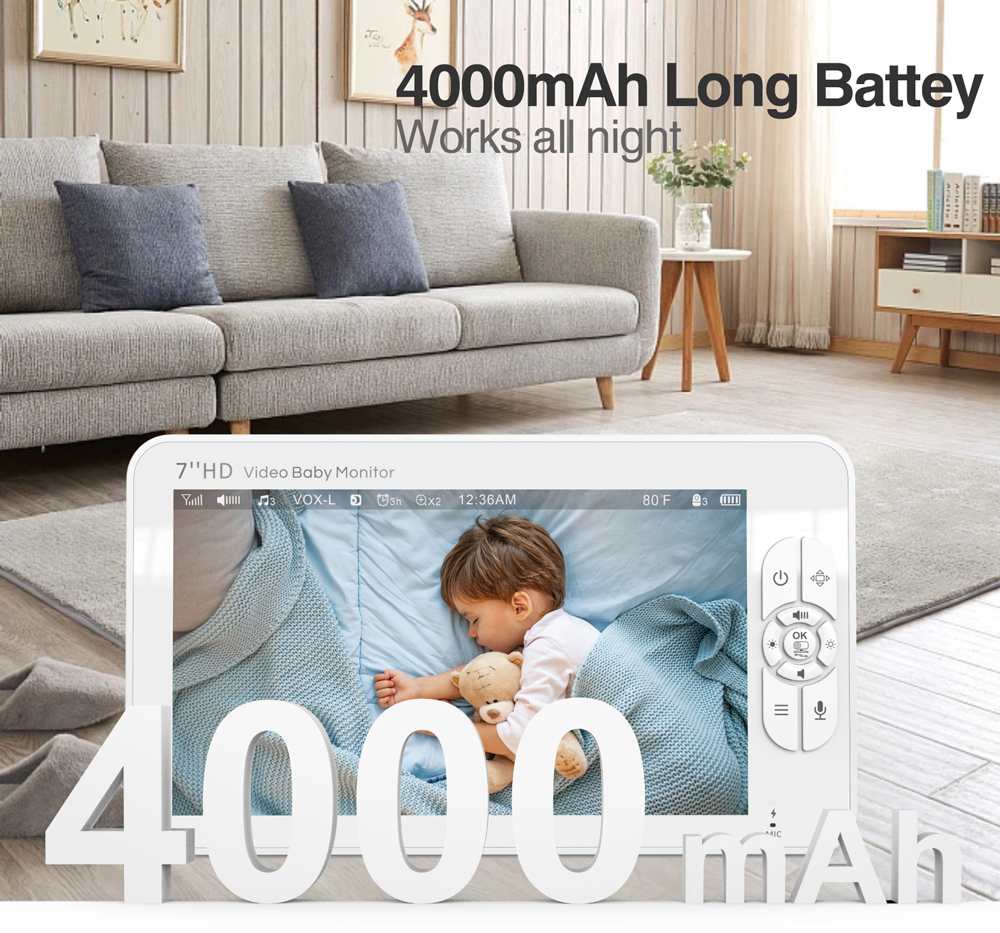 POWERTECH ενδοεπικοινωνία μωρού PT-1345 με κάμερα & οθόνη 7" - Image 4