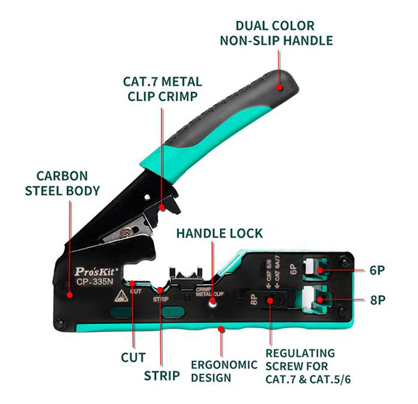 PROSKIT πρέσα ακροδεκτών CP-335N για καλώδια δικτύου CAT 5/6/7 - Image 3