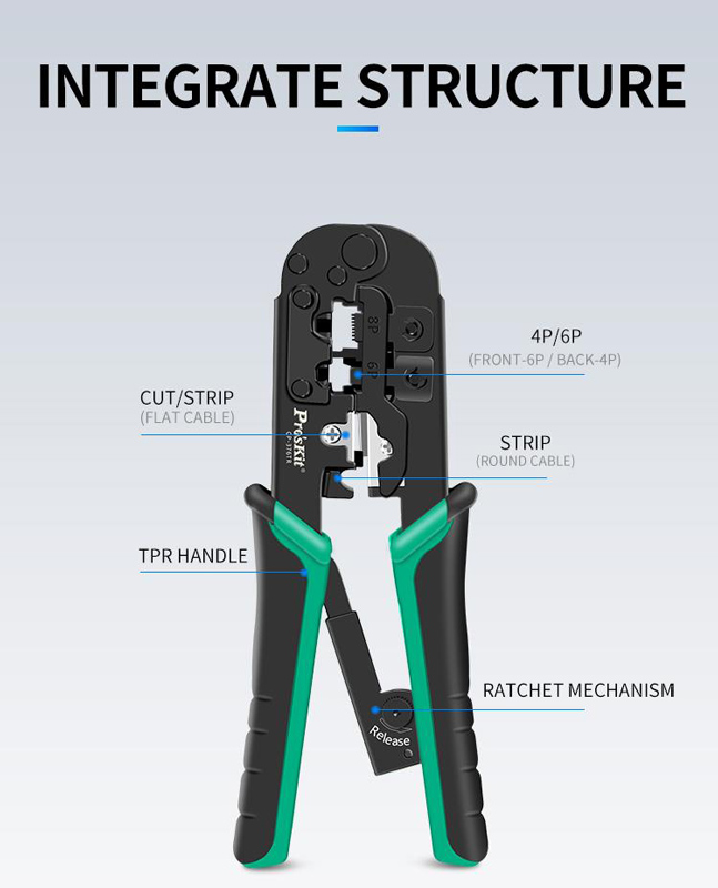 PROSKIT πρέσα ακροδεκτών CP-376TR για καλώδια δικτύου 4P/6P/8P - Image 3