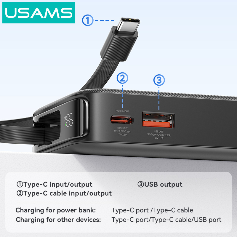 USAMS power bank CD224 με καλώδιο USB-C - Image 4