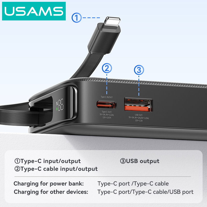 USAMS power bank CD225 με καλώδιο Lightning - Image 4