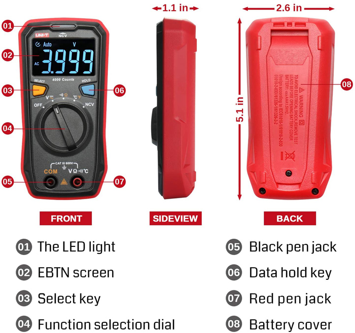 UNI-T ψηφιακό πολύμετρο τσέπης UT123T - Image 4