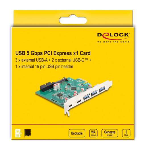 DELOCK κάρτα επέκτασης PCIe x1 σε 3x USB/2x USB-C/19-pin 90109 - Image 4