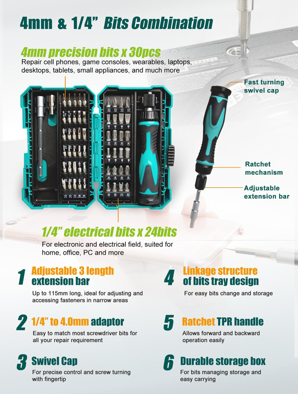 PROSKIT σετ κατσαβίδι ακριβείας SD-9857M με 54 μύτες - Image 3