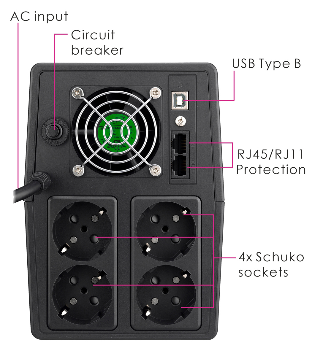 POWERTECH UPS Line Interactive PT-1800LCD με οθόνη - Image 2