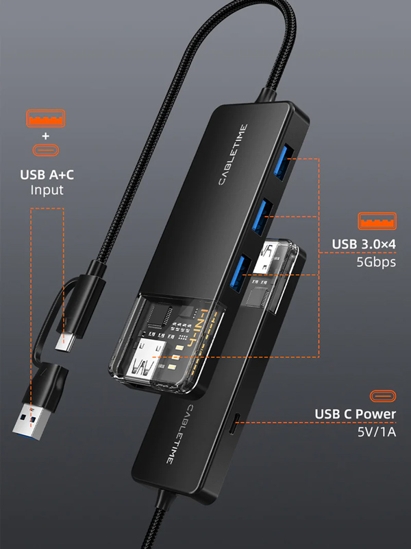 CABLETIME USB hub CT-HUBT3-PB - Image 3