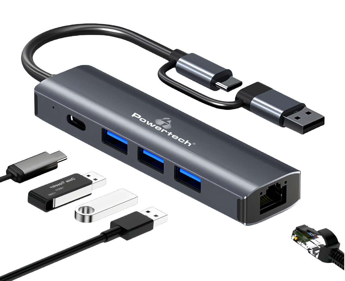 POWERTECH USB hub PTR-0150 με θύρα δικτύου - Image 2