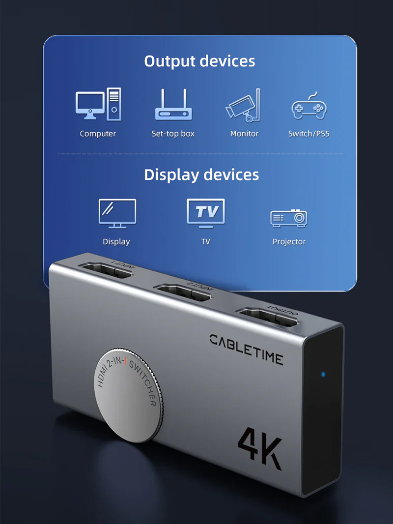 CABLETIME HDMI switch CT-HS4K2-AG - Image 4