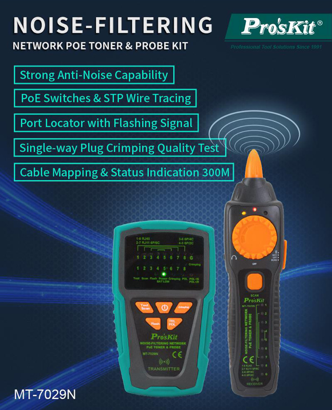 PROSKIT tester καλωδίων δικτύου MT-7029N για RJ45/11/12 - Image 2